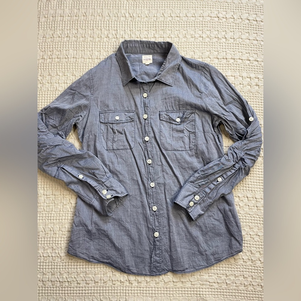 J.Crew The Perfect Shirt Chambray Blue Roll Tab‎ Small